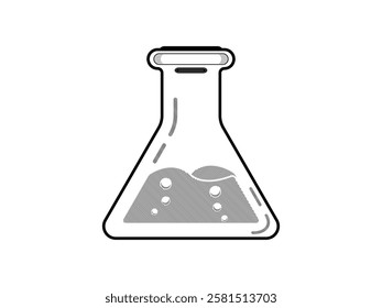 Illustration design of icon of test tube with chemical liquid, equipment from chemical laboratory for experiments, realistic vector icon in monochrome style with black outline only on white background