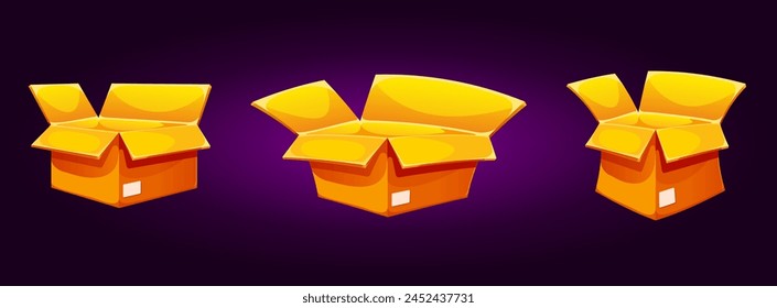 illustration; design; icon; vector; yellow; clipart; purple; cube; label; cardboard; box; parcel; open; template; paper; 