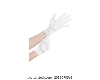 Illustration design icon wearing elastic latex glove, for hand protection in medical work or practice in laboratory and other industrial work, realistic icon vector isolated on white background