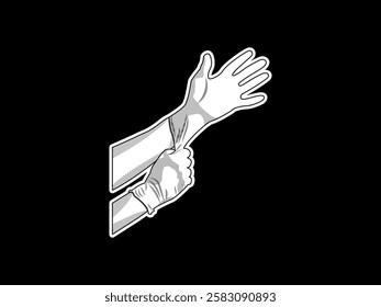 Illustration design of icon wearing elastic latex glove, for hand protection in medical work or laboratory practice and other industrial work, vector icon with black and white sticker style