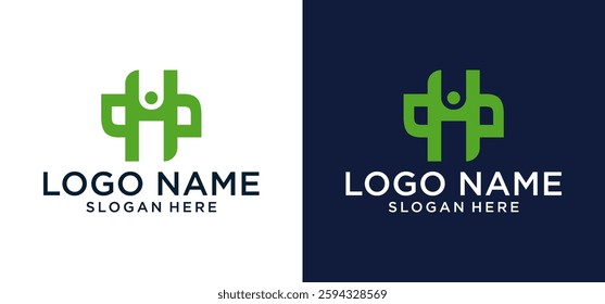 Illustration design of initial H logo with medical plus vector symbols.