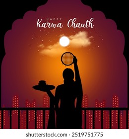 Illustrationsdesign von Karwa Chauth. Indisches Hindu-Festival Moon puja Anbetung. Kreativer Hintergrund des Nachthimmels.