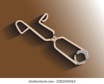 Illustration design of lab tongs clamp icon, laboratory tool for clamping test tubes or universal clamping tool with handle, realistic icon vector with shadow on white brown light background