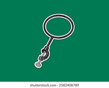 Illustration design of laboratory equipment support O ring clamp icon, round shape on the support part and lock on the back, realistic icon vector with sticker style on green background