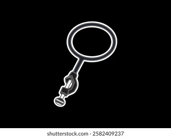 Illustration design of laboratory equipment support O ring clamp icon, round shape on the support part and lock on the back, vector icon with black and white sticker style on black background