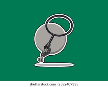 Illustration design of laboratory equipment support O ring clamp icon, round shape on the support part and lock on the back, vector icon with sticker style and black outline on green background