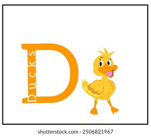 Illustration design of the letter D with a cute yellow duck icon