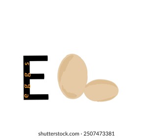 Illustration design of the letter E with the icon of two chicken eggs