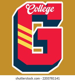 Illustration design letter G with text College and yellow background. fashion model.