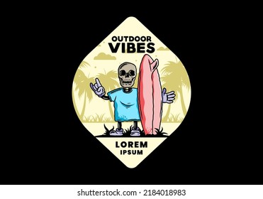 Illustration design of a little skull holding a surfing board
