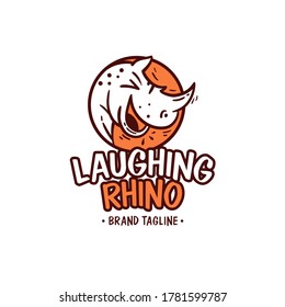 illustration of design logo mascot rhinoceros laugh, with a pleasant and modern touch