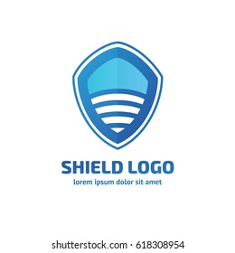 Illustration design of logotype business protection, insurance flat symbol. Logo design abstract shield vector template.