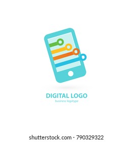 Illustration design of logotype business web marketing. Vector smartphone web icon. Logo design abstract digital technology vector template.