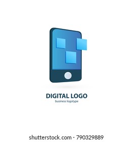 Illustration design of logotype business web marketing. Vector smartphone web icon. Logo design abstract digital technology vector template.