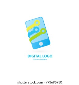 Illustration design of logotype business web marketing. Vector smartphone web icon. Logo design abstract digital technology vector template.