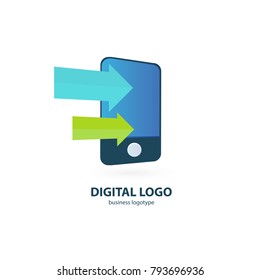 Illustration design of logotype business web marketing. Vector smartphone web icon. Logo design abstract digital technology vector template.