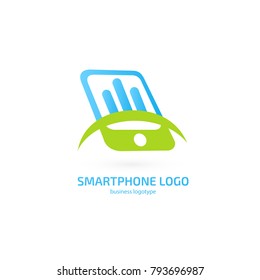 Illustration design of logotype business web marketing. Vector smartphone web icon. Logo design abstract digital technology vector template.