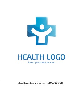 Illustration design of logotype cross health flat symbol colorful. Logo design abstract medical vector template