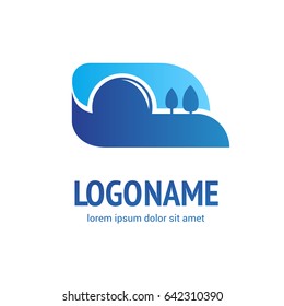 Illustration design of logotype flat simple field. Logo design sunset vector template