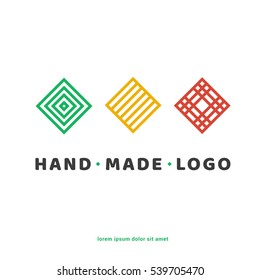 Illustration design of logotype hand made flat colorfull flat symbols. Logo design abstract knitting flat vector template