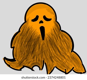 Illustration design of a long-haired orange Hellowen ghost