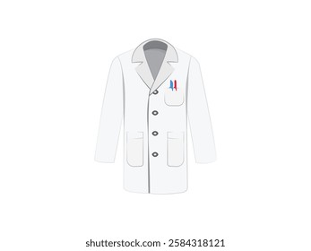 Illustration design of a long-sleeved lab coat icon, with pocket pen, personal protective equipment for work activities in the laboratory, realistic icon vector isolated on white background