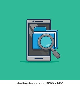 illustration design looking for a file folder on the phone. flat cartoon style