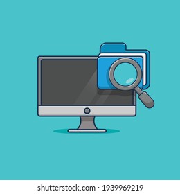 illustration design looking for files on the computer. flat cartoon style