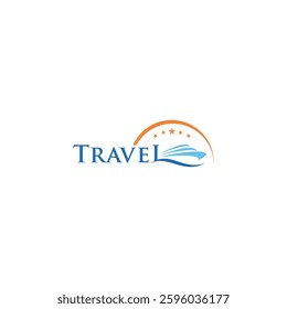 Illustration design from luxury cruise ship logo. Luxury cruiser. Icon traveling . Sign and symbol of travel letter, sport, adventure. Creative combination image from yacht, wave, sun, and five star.