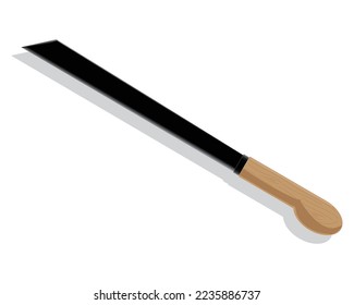 illustration design of a machete with a handle made of wood which is usually used to cut wood or twigs or small branches or it can also be used to peel coconuts