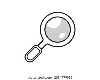 Illustration design of magnifying glass icon or search symbol, convex lens serves to enlarge objects, symbol of exploitation and analysis, vector icon with black outline only