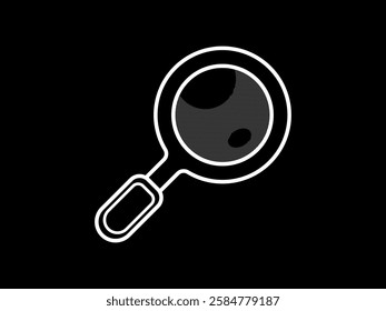 Illustration design of magnifying glass icon or search symbol, convex lens serves to enlarge objects, symbol of exploitation and analysis, vector icon with white outline only on black background