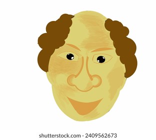 Illustration design of male character with bald hair, laughing expression