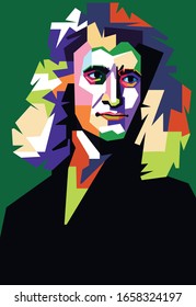 illustration design of a man acing forward witfh a glancing gaze, isolated plain green backround, wpap pop art