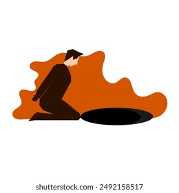 Illustration design of man and black well hole isolated on white background, symbol banner, day against enforced disappearances, 30 August