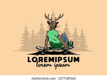 Illustration design of a Man with deer head sitting on skateboard