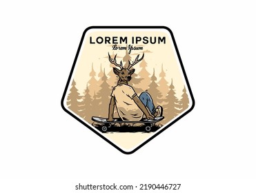 Illustration design of a Man with deer head sitting on skateboard