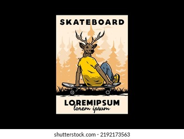 Illustration eines Menschen mit Hirschkopf auf Skateboard
