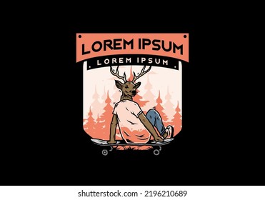 Illustration design of a Man with deer head sitting on skateboard