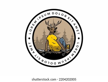 Illustration design of a Man with deer head sitting on skateboard