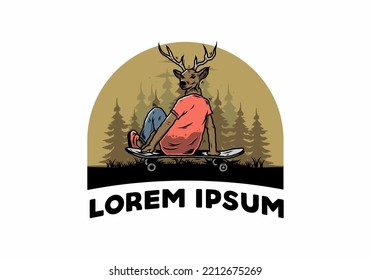 Illustration design of a Man with deer head sitting on skateboard