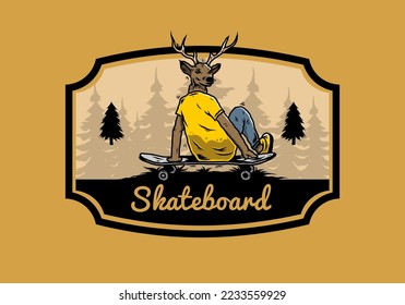 Illustration design of a Man with deer head sitting on skateboard