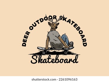 Illustration design of a Man with deer head sitting on skateboard