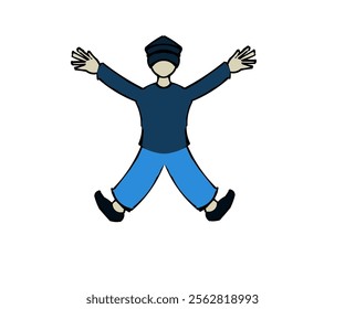 Illustration design of a man in a jumping hat expressing happiness