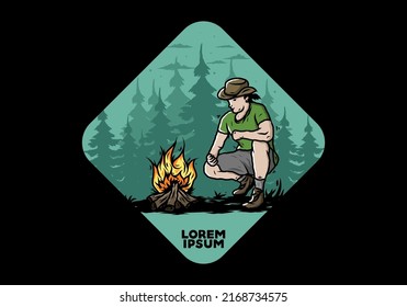 El diseño ilustrativo de un hombre está encendiendo una hoguera