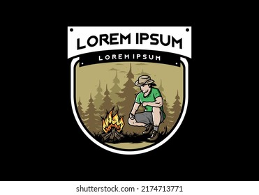 El diseño ilustrativo de un hombre está encendiendo una hoguera