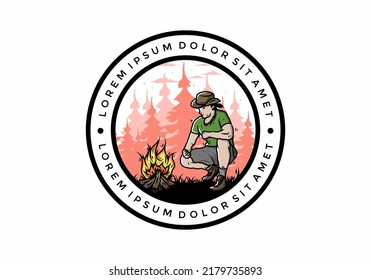 El diseño ilustrativo de un hombre está encendiendo una hoguera