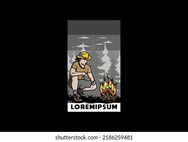 El diseño ilustrativo de un hombre está encendiendo una hoguera