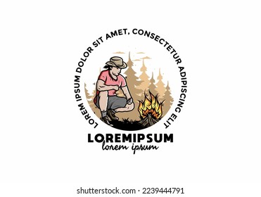 El diseño ilustrativo de un hombre está encendiendo una hoguera