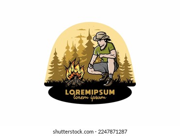 Illustration design of a man is lighting a bonfire